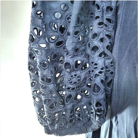 Vince Camino Blue COTTON EYELET OFF THE SHOULDER BALLOON SLEEVE SHIFT DRESS 10 - Picture 7 of 11